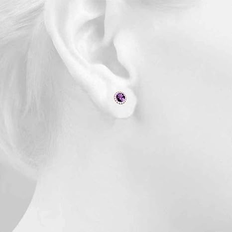 Gemstone Diamond Studs Earrings For Women 1.95 Carat 6MM Round Amethyst & Natural Round Diamond Studs Push Back Earrings For Ladies In 10K Solid Rose White Yellow Gold Best Jewelry Gift For Her By Aone Jewelry