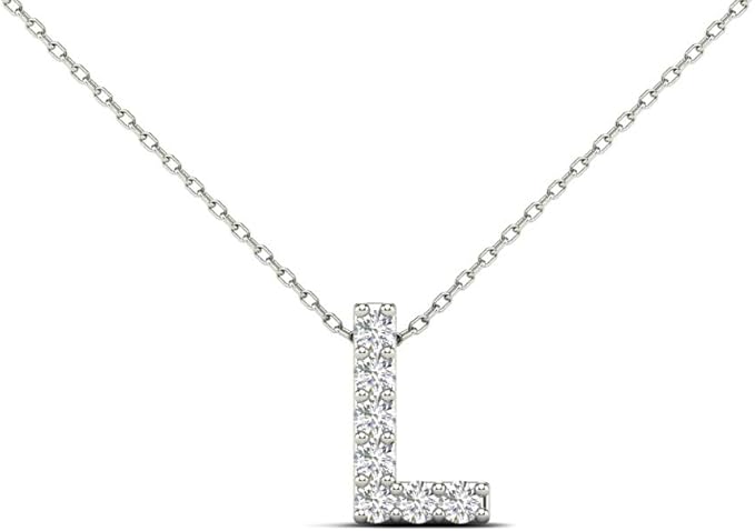 AoneJewelry 0.07 Carat Natural White Diamond Initial L Pendant Necklace For Women In 14K Yellow and White Gold with 18" Gold Cable Chain