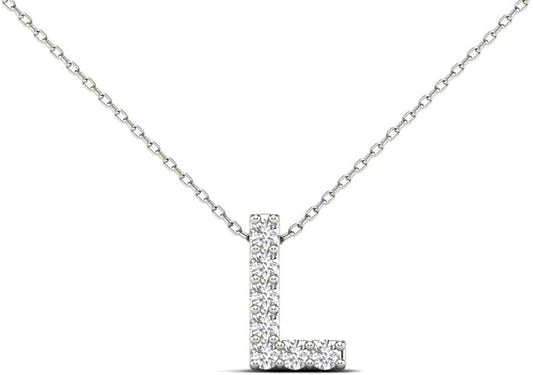 AoneJewelry 0.07 Carat Natural White Diamond Initial L Pendant Necklace For Women In 14K Yellow and White Gold with 18" Gold Cable Chain