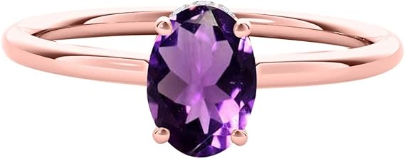 1.45 Cttw Oval Shape Amethyst And White Diamond (H-I, I1-I2) made in 10K Rose, White, Yellow Gold