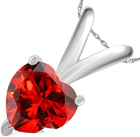 AoneJewelry 0.25Ct Heart Garnet Pendant in 14k White Gold (4 mm), Best Valentinesday Gift