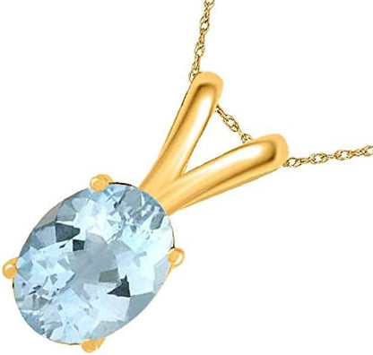 0.80Ct Oval Aquamarine Pendant in 14k Yellow Gold (7x5 mm), Best Valentinesday Gift