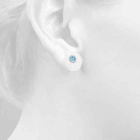 Gemstone Diamond Studs Earrings For Women 1.95 Carat 6MM Natural Round Aquamarine With Natural Round Diamond Studs Push Back Earrings For Ladies In 10K Solid Rose White Yellow Gold Best Jewelry Gift For Her By Aone Jewelry