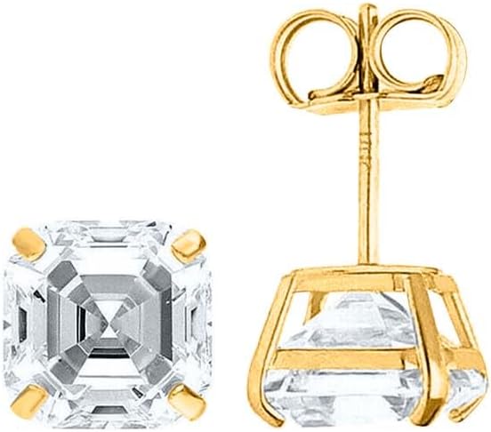 14K Solid Gold D-VVS1 Asscher Cut White Moissanite Push Back Studs Earrings