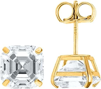 14K Solid Gold D-VVS1 Asscher Cut White Moissanite Push Back Studs Earrings