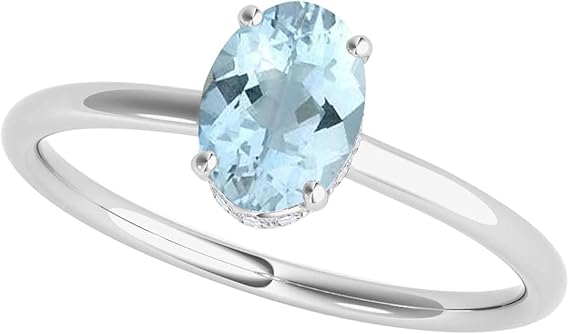 1.45 Cttw Oval Shape Aquamarine And White Diamond (H-I, I1-I2) Ring made in 10K Rose, White, Yellow Gold