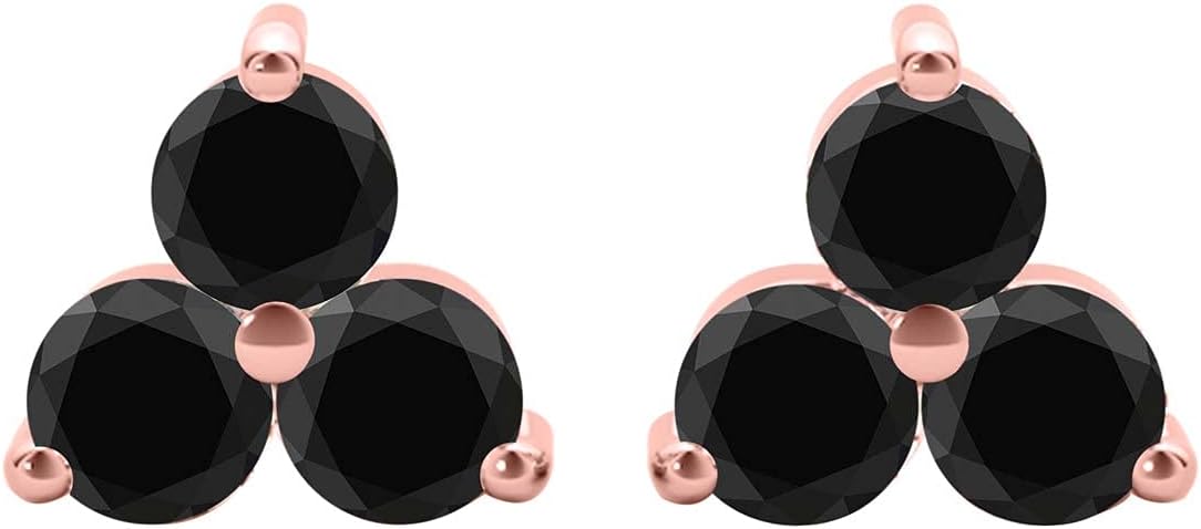 Black Diamond Earring For Women 0.25 To 1.5 Carat Brilliant Round 3 Stone Natural Black Diamond Stud In 14K Solid Rose White Yellow Gold By Aone Jewelry