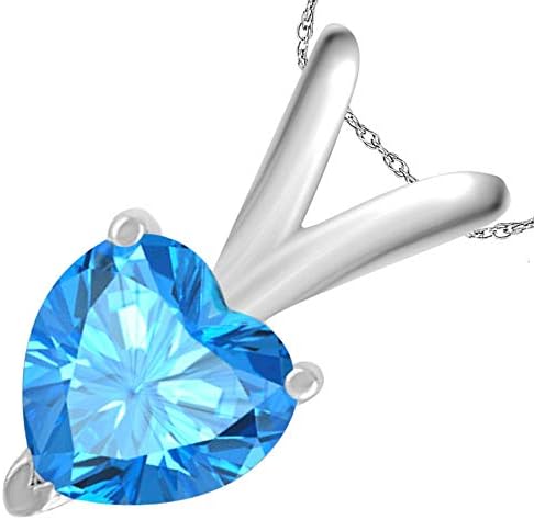 AoneJewelry 0.25Ct Heart Blue Topaz Pendant in 14k White Gold (4 mm), Best Valentinesday Gift