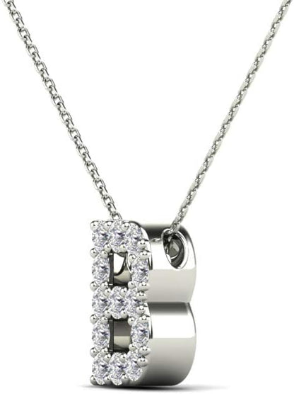 AoneJewelry 0.13 Carat Natural White Diamond Initial B Pendant Necklace For Women In 14K Yellow and White Gold with 18" Gold Cable Chain