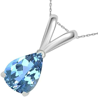 0.45Ct Pear Blue Topaz Pendant in 14k White Gold (6x4 mm), Best Valentinesday Gift