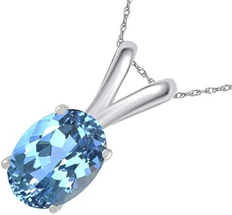 0.45Ct Oval Blue Topaz Pendant in 14k White Gold (6x4 mm), Best Valentinesday Gift