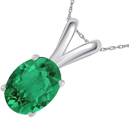 0.45Ct Oval Emerald Pendant in 14k White Gold (6x4 mm), Best Valentinesday Gift