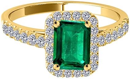 14k Solid Yellow Gold Gemstone Ring With 1.20 Cttw Emerald Cut Emerald And Natural Diamonds (I-J, I1-I2), Best Valentinesday Gift