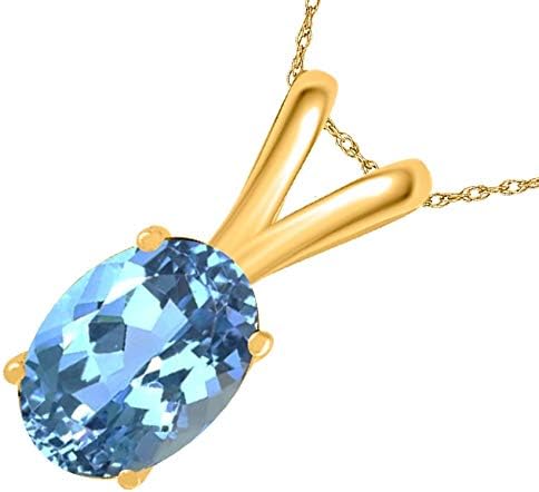 0.45Ct Oval Blue Topaz Pendant in 14k Yellow Gold (6x4 mm), Best Valentinesday Gift