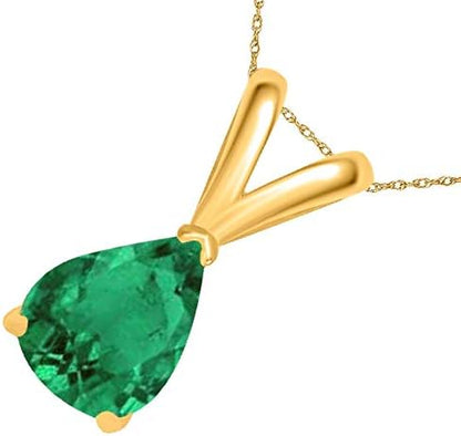 0.45Ct Pear Emerald Pendant in 14k Yellow Gold (6x4 mm), Best Valentinesday Gift