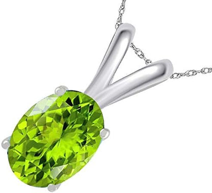 0.45Ct Oval Peridot Pendant in 14k White Gold (6x4 mm), Best Valentinesday Gift