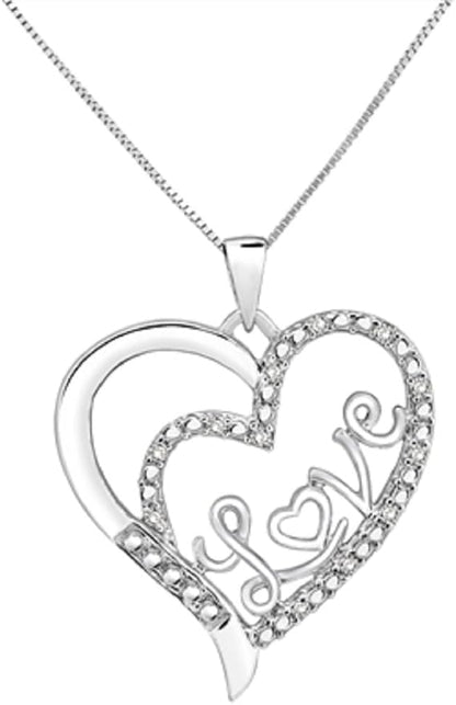 1/10Ct White Diamond Love Heart Pendant In Sterling Silver