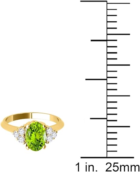 1.55 Carat 10K Yellow Gold Peridot & White Diamond Gemstone/Seven Stone Ring, Best Valentinesday Gift