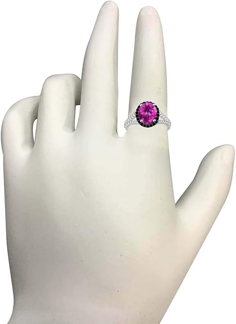 10K Rose, White & Yellow Gold Pink Topaz Black Diamond Ring, Best Valentinesday Gift