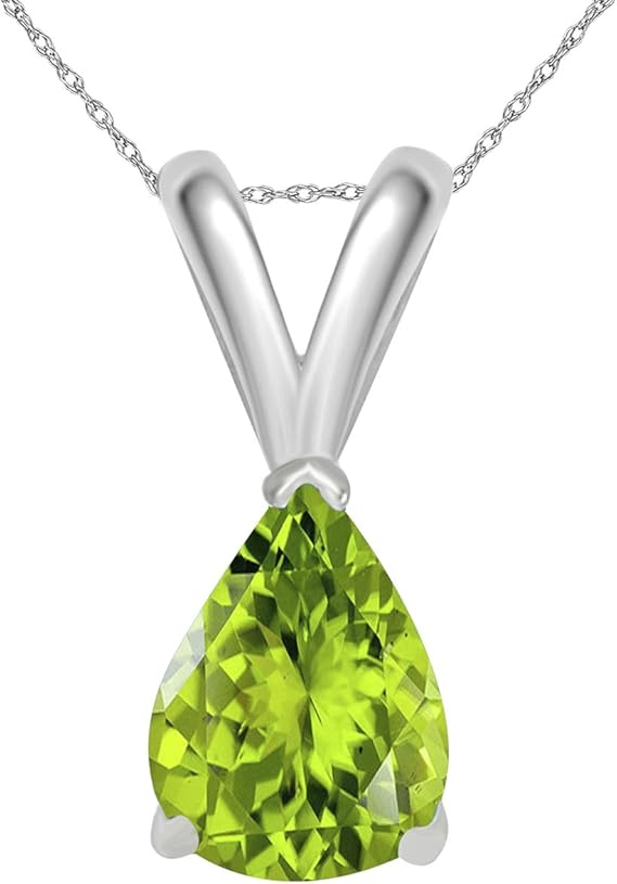 0.45Ct Pear Peridot Pendant in 14k White Gold (6x4 mm), Best Valentinesday Gift