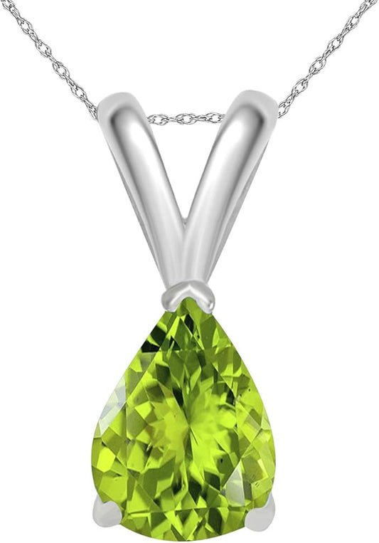 AoneJewelry 0.90Ct Pear Peridot Pendant in 14k White Gold (8x6 mm), Best Valentinesday Gift