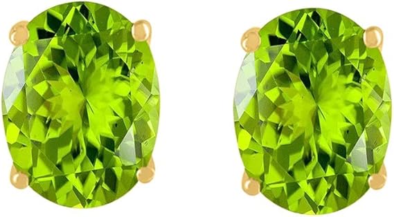 AoneJewelryOval Peridot Earrings for Women in 14k Yellow Gold (6x4 mm) Prong-Setting Gemstone Wedding Jewelry Collection