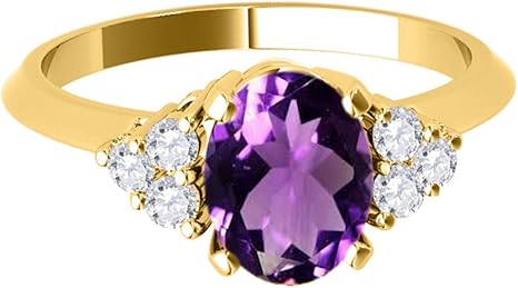 10K Yellow Gold Oval Shape Amethyst & Diamond Gemstone Ring 1.55 Carat, Best Valentinesday Gift