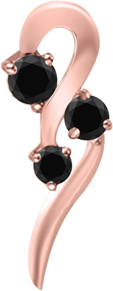 Three-Stone Black Curved Style 0.50 Ct. Diamond Pendant in 10k Rose, White & Yellow Gold., Best Valentinesday Gift