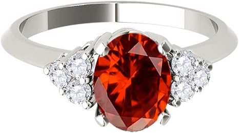 1.55 Carat Garnet & White Diamond Gemstone Ring In 10K White Solid Gold, Best Valentinesday Gift