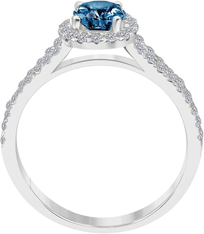 AoneJewelry Aone Jewelry 1.25 Carat Round Shape Blue And White Diamond Halo Style Engagement/Wedding Ring (size 5-9) In 14k Rose, White, Yellow Gold, Best Valentinesday Gift