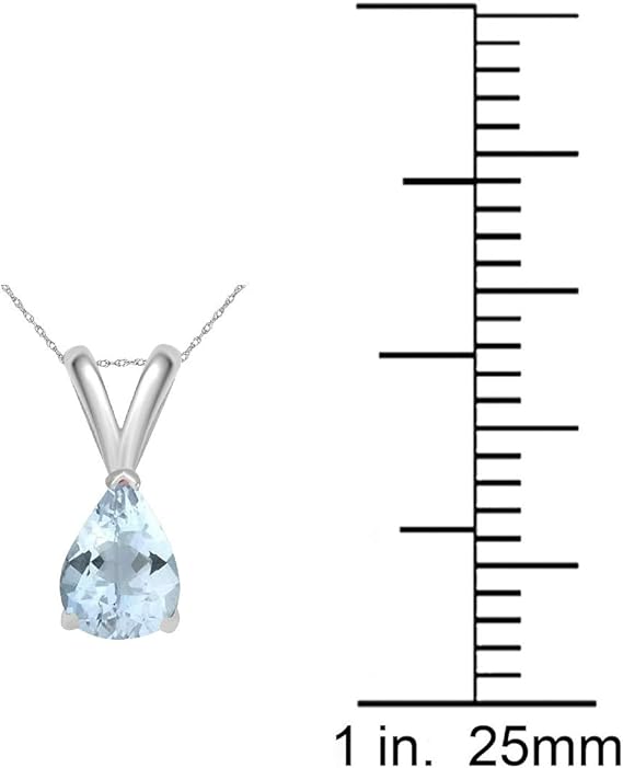 AoneJewelry 0.90Ct Pear Aquamarine Pendant in 14k White Gold (8x6 mm), Best Valentinesday Gift