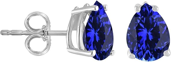 AoneJewelryPear Tanzanite Earrings for Women in 14k White Gold (6x4 mm) Prong-Setting Gemstone Wedding Jewelry Collection