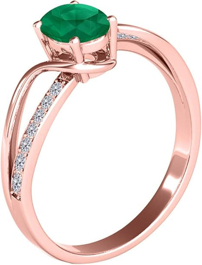 1.00 Carat Oval Shape Emerald And Diamond Ring In 10K Rose, White & Yellow Gold, Best Valentinesday Gift