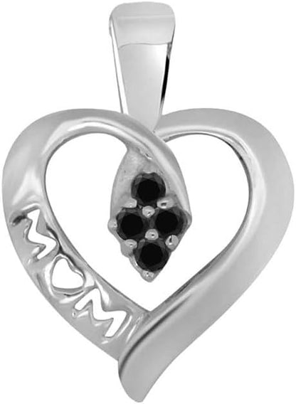 Natural Black Diamond In Center Heart Shape Mom Pendant For Your Mother Crafted In 925 Sterling Silver With 18" Gold Plated Over 925 Sterling Silver Box Chain