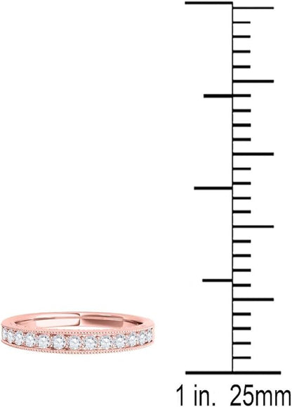 AoneJewelry 3/8 Carat Diamond Milgrained Wedding Band In 10K Rose Gold, Best Valentinesday Gift