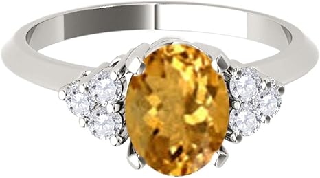 10K White Gold 1.55 Carat Oval Shape Citrine & Diamond Gemstone Ring, Best Valentinesday Gift