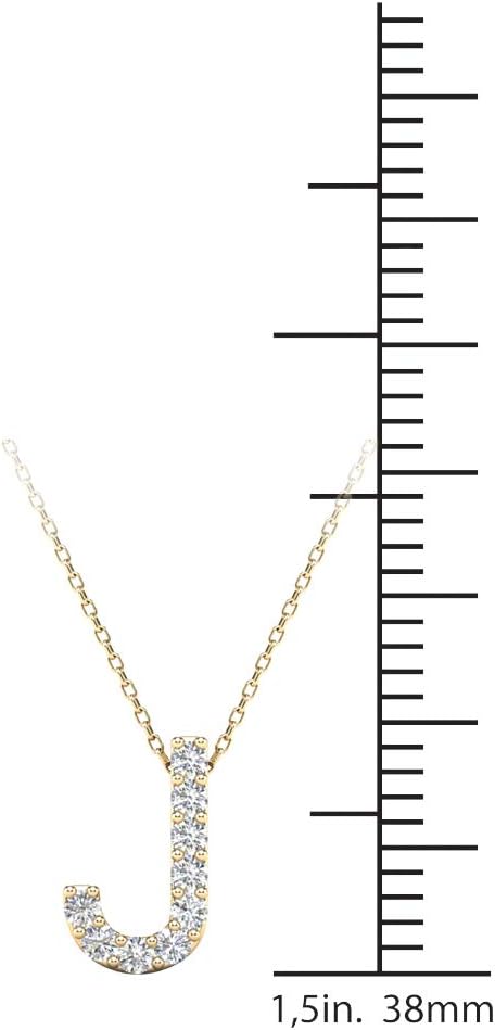 AoneJewelry 0.09 Carat Natural White Diamond Initial J Pendant Necklace For Women In 14K Yellow and White Gold with Gold Plated 925 Sterling Silver 18" Box Chain