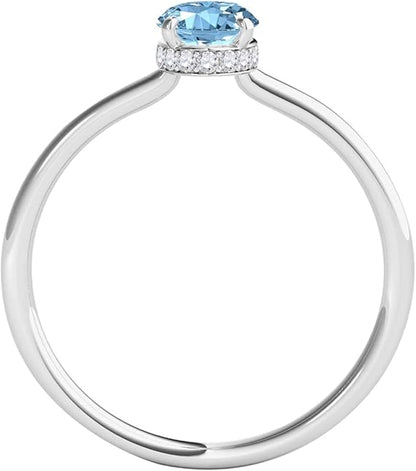 1.45 Cttw Oval Shape Aquamarine And White Diamond (H-I, I1-I2) Ring made in 10K Rose, White, Yellow Gold