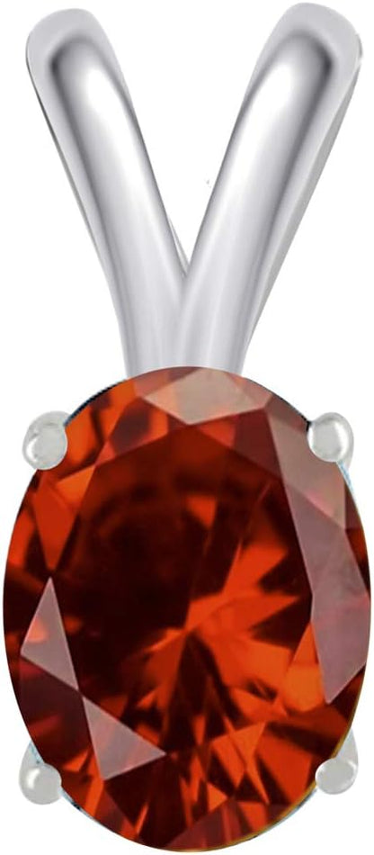 1.20Ct Oval Garnet Pendant in 14k White Gold (8x6 mm), Best Valentinesday Gift