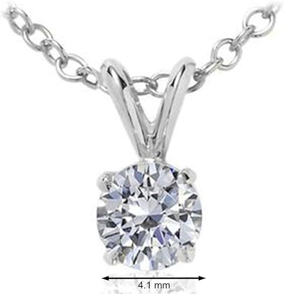 AoneJewelry 0.50 CT Round White Diamond Solitaire Pendant in 14K White Gold, Best Valentinesday Gift