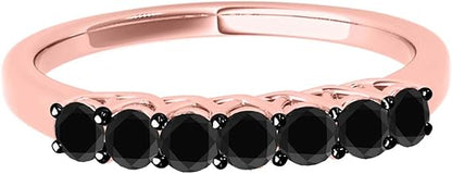 AoneJewelry Black Diamon 0.55 Carat 10K Rose Gold Seven Stone Prong Set Wedding Band, Best Valentinesday Gift