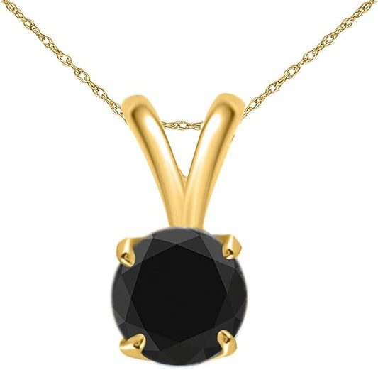 AoneJewelry 1.00 CT Round Black Diamond Solitaire Pendant in 14K Yellow Gold, Best Valentinesday Gift