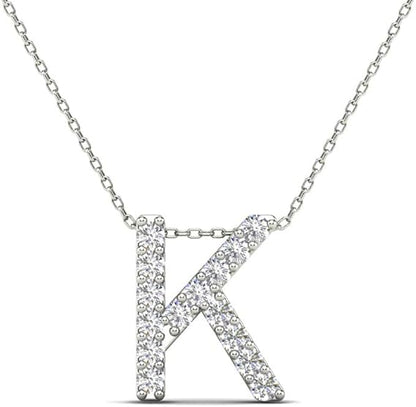 AoneJewelry 0.12 Carat Natural White Diamond Initial K Pendant Necklace For Women In 14K Yellow and White Gold with 18" Gold Cable Chain