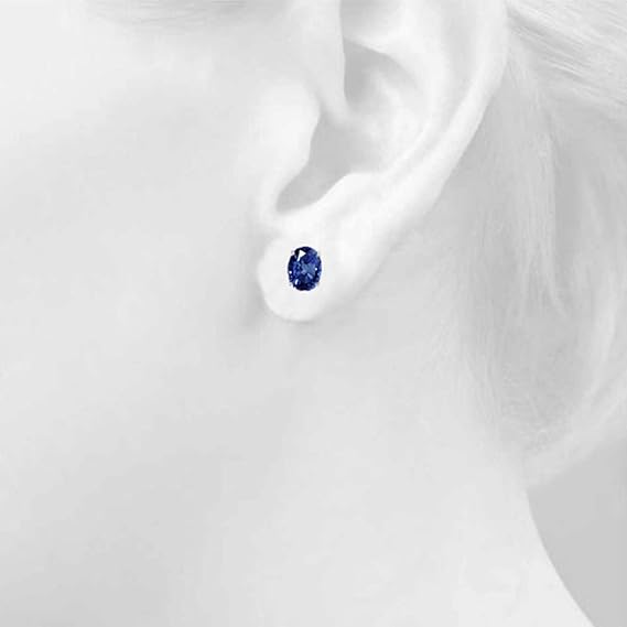 AoneJewelryOval Sapphire Earrings for Women in 14k White Gold (6x4 mm) Prong-Setting Gemstone Wedding Jewelry Collection