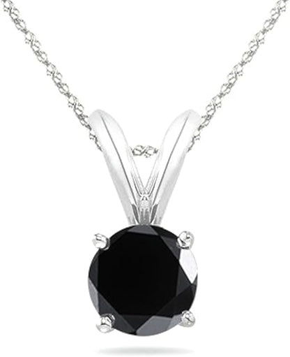 AoneJewelry 0.50 CT Round Black Diamond Solitaire Pendant in 14K White Gold, Best Valentinesday Gift