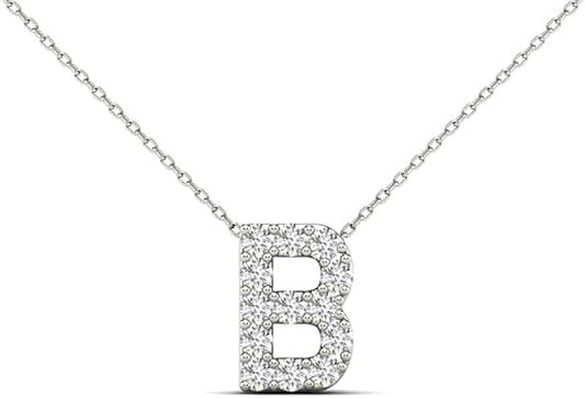 AoneJewelry 0.13 Carat Natural White Diamond Initial B Pendant Necklace For Women In 14K Yellow and White Gold with 18" Gold Cable Chain