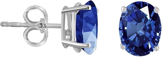 AoneJewelryOval Sapphire Earrings for Women in 14k White Gold (6x4 mm) Prong-Setting Gemstone Wedding Jewelry Collection