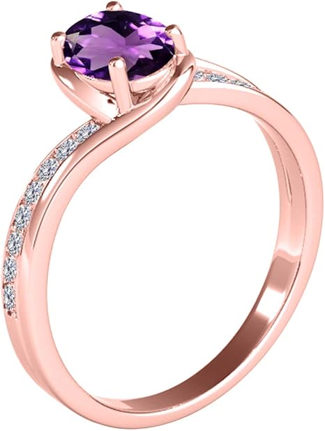 1.40 Carat Amethyst And Diamond Ring In 10K Solid Rose, White & Yellow Gold, Best Valentinesday Gift