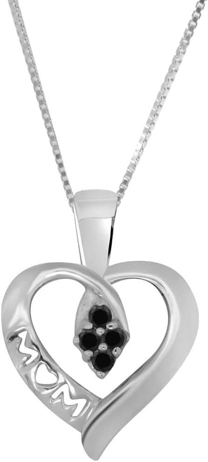 Natural Black Diamond In Center Heart Shape Mom Pendant For Your Mother Crafted In 925 Sterling Silver With 18" Gold Plated Over 925 Sterling Silver Box Chain