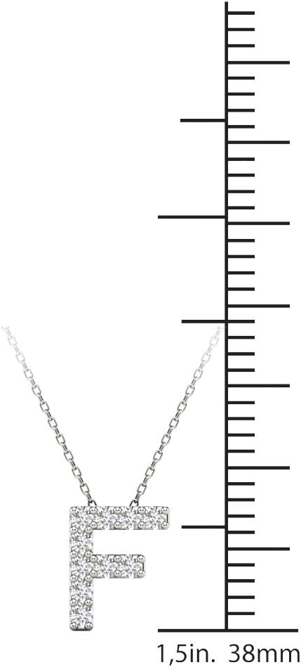 AoneJewelry 0.10 Carat Natural White Diamond Initial F Pendant Necklace For Women In 14K Yellow and White Gold with 18" Gold Cable Chain